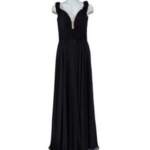 Zoey Grey Black Ruched Off-Shoulder Chiffon A-line Dress